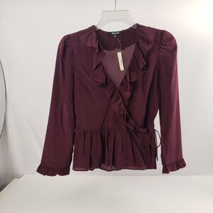 Madewell XXS Burgundy Silk Ruffles Blouse Womens Top Wine Red
